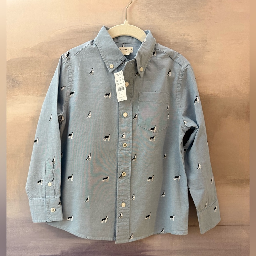 Crewcuts Boys Husky Dog Button Down Dress Shirt